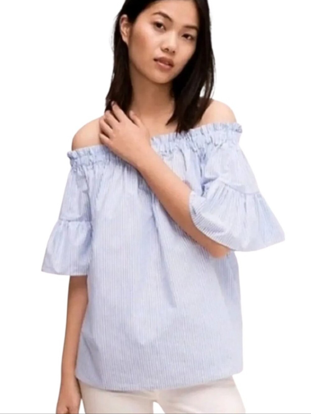 Kate Spade Off-Shoulder Blue and White Stripe Top Size Small